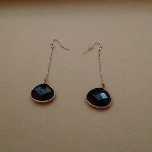 Faceted black cabochon drop dangle earrings